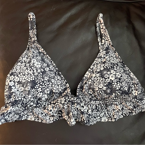 J Crew French Bikini Ruffle Top Bottom Set Navy White Valley Floral Size Medium - Picture 3 of 12